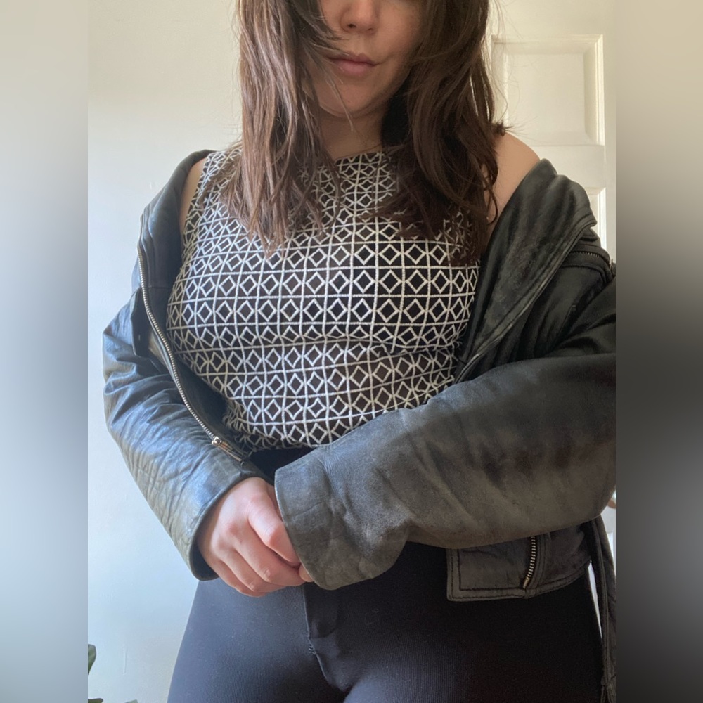Search For Sanity Black and White Diamond Pattern Top